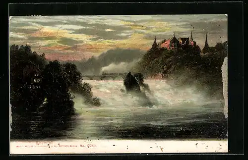Künstler-AK Schaffhausen, Rheinfall im Abendrot