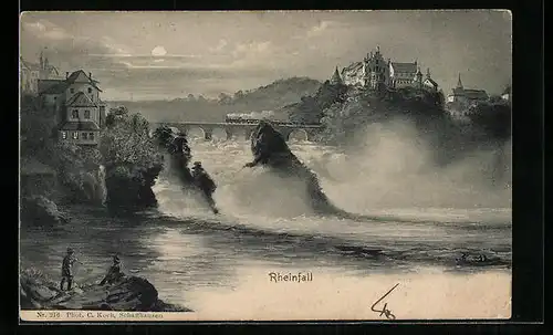 Künstler-AK Schaffhausen, Rheinfall im Mondschein