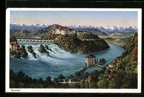 Künstler-AK Schaffhausen, Rheinfall aus der Vogelschau