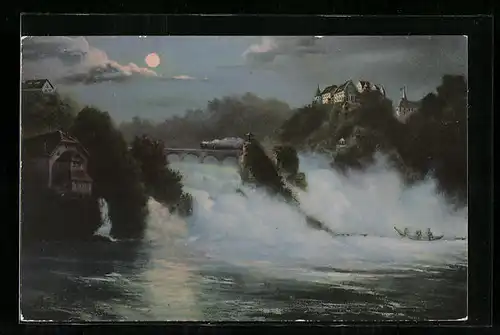 AK Schaffhausen, Rheinfall bei Nacht