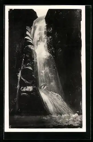 AK Adersbacher Felsen mit Wasserfall