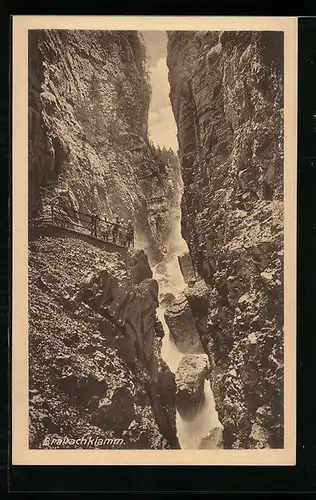 AK Breitachklamm mit Besuchern, Wasserfall