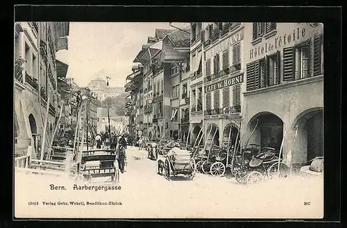 AK Bern, Droschken in der Aarbergergasse, Hotel de l`étoile