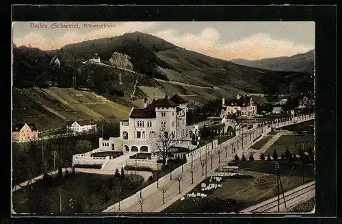AK Baden, Teilansicht mit Hotel Römerschloss