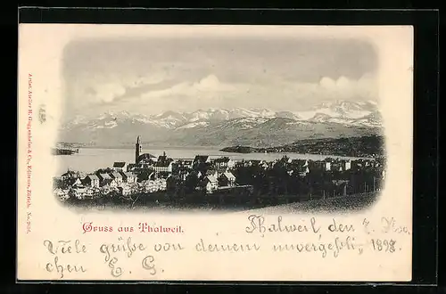 AK Thalweil, Totalansicht mit Alpenpanorama