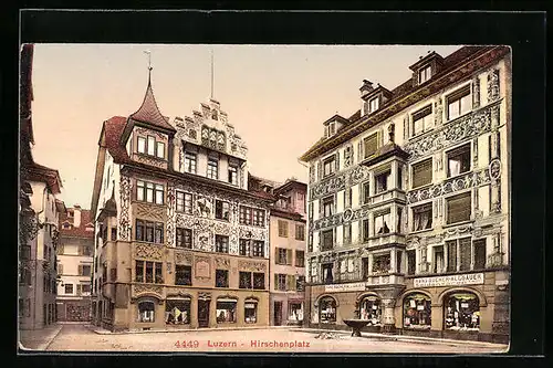 AK Luzern, Hirschenplatz mit Seidenwaren Hans Bucher-Allgauer