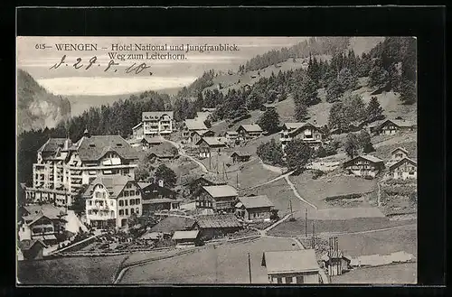 AK Wengen, Hotel National und Jungfraublick, Weg zum Leiterhorn