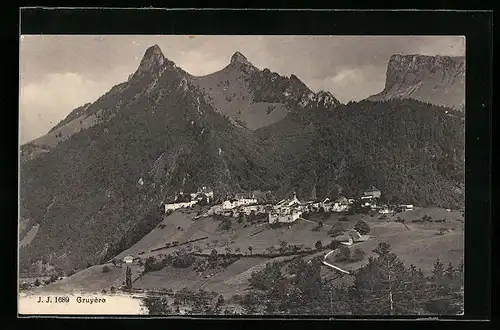 AK Gruyère, Teilansicht mit Bergen
