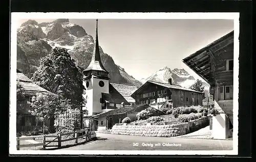AK Gsteig, Ortspartie mit Kirche und Oldenhorn