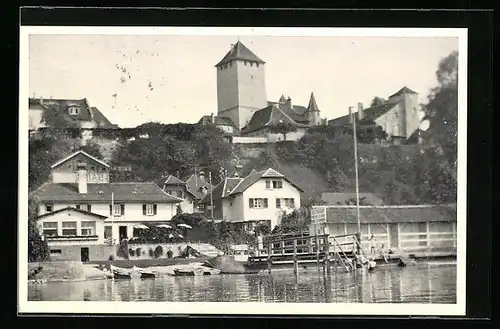 AK Murten, Restaurant-Pension des Bains, vom Wasser gesehen