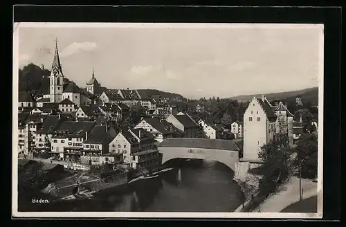 AK Baden, Teilansicht mit Brückengebäude und Kirche