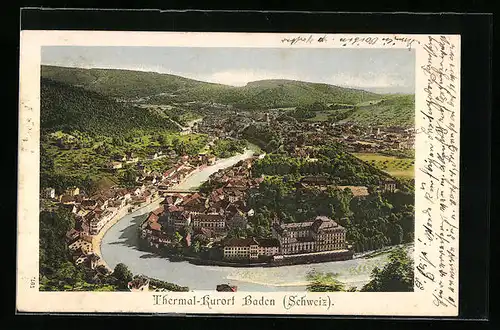 AK Baden, Gesamtansicht mit Umgebung aus der Vogelschau