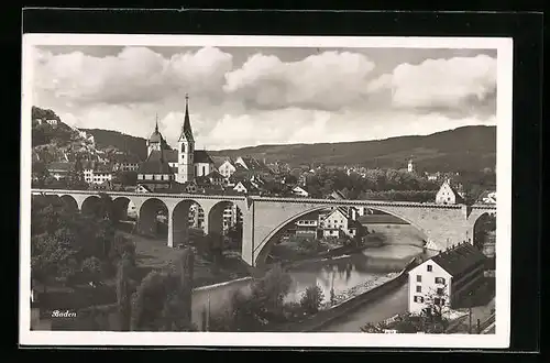 AK Baden, Panorama mit Brücke
