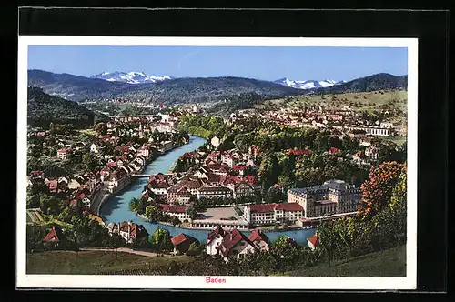 AK Baden, Totalansicht mit Bergpanorama