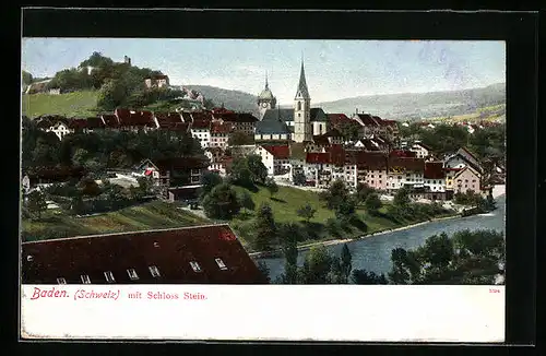AK Baden, Ortsansicht mit Schloss Stein
