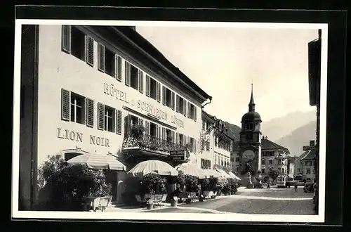 AK Altdorf, Hotel zum schwarzen Löwen mit Telldenkmal
