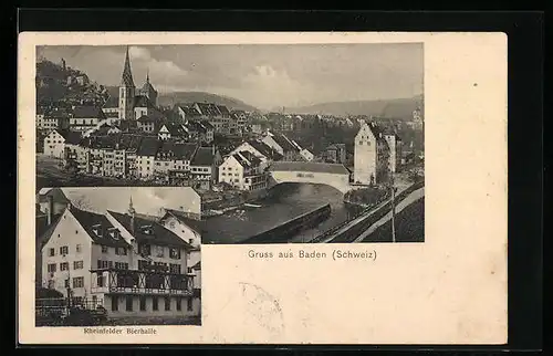 AK Baden, Rheinfelder Bierhalle, Teilansicht der Stadt