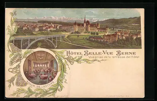 Lithographie Berne, Hotel Belle-Vue, Salle de Lecture