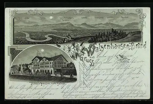 Mondschein-Lithographie Walzenhausen-Brand, Hotel-Pension zum Falken
