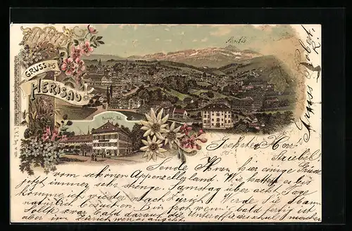 Lithographie Herisau, Heinrichs-Bad, Panorama