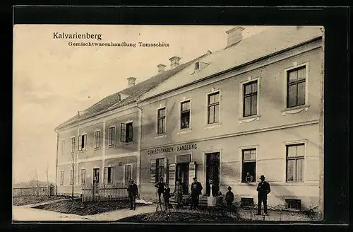 AK Wien-Kalvarienberg, Gemischtwarenhandlung Tomaschitz