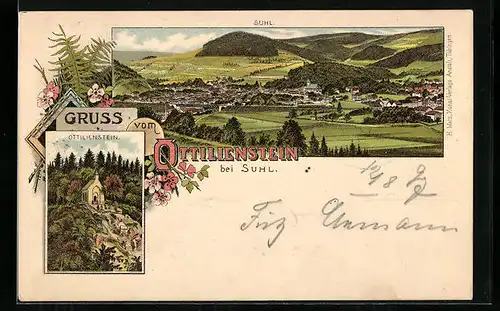 Lithographie Suhl, Gasthof Ottilienstein, Teilansicht