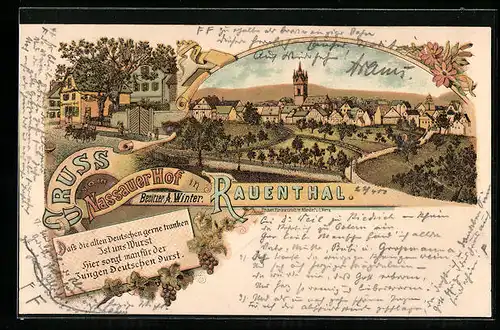 Lithographie Rauenthal, Hotel Nassauer Hof, Teilansicht