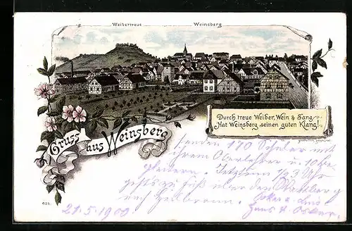 Lithographie Weinsberg, Ortsansicht mit Weibertreue