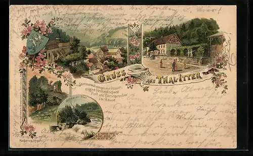 Lithographie Thal-Itter, Mittleres Gasthaus, Wehr an der Itter