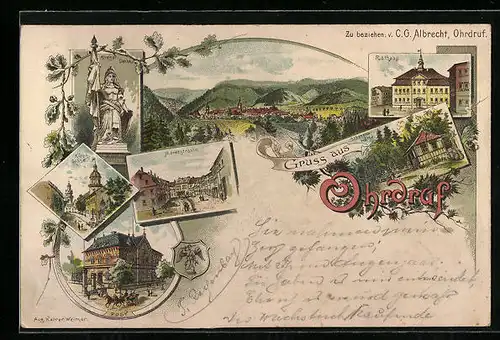 Vorläufer-AK Ohrdruf, Teilansicht, Marktstrasse, Kirchgasse, Post 1895