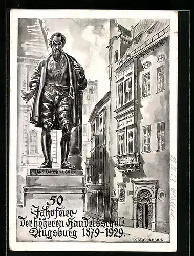 Künstler-AK Augsburg, Festpostkare 50 Jahrfeier der höheren Handelsschule 1929