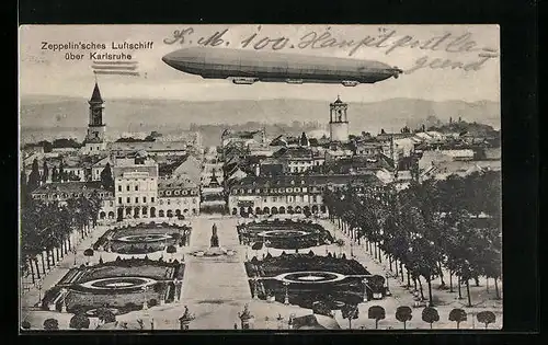 AK Karlsruhe, Zeppelin über der Stadt