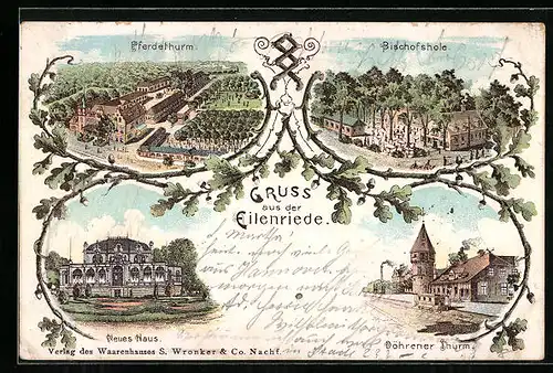 Lithographie Hannover, Eilenriede, Pferdethurm, Bischofshole, Döhrener Thurm