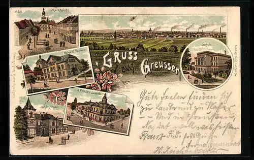 Lithographie Greussen, Kaiserl. Postamt, L. Prinzen Leopold