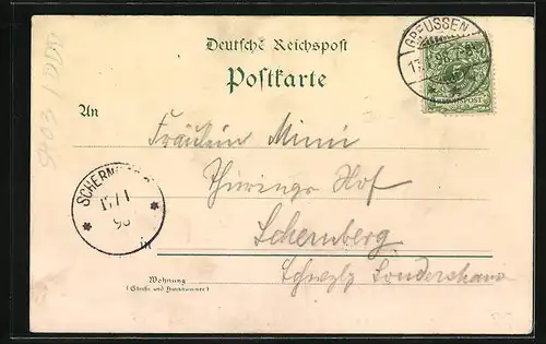 Lithographie Greussen, Kaiserl. Postamt, L. Prinzen Leopold
