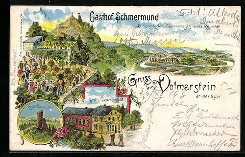 Lithographie Volmarstein a. d. Ruhr, Gasthof Schmermund, Ruine
