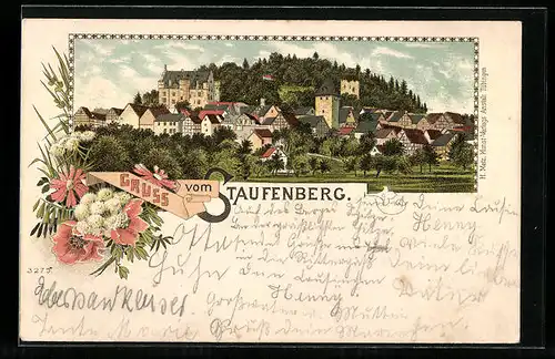 Lithographie Staufenberg, Blick auf die Ortschaft