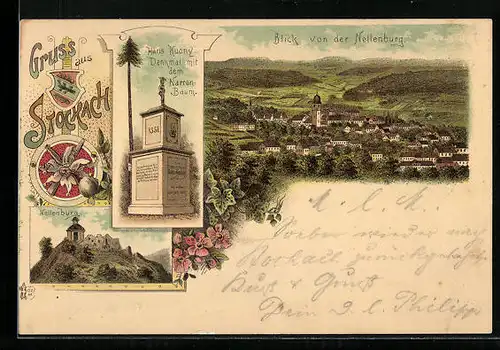 Lithographie Stockach, Blick von der Nellenburg