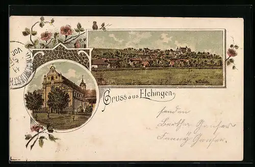 Lithographie Elchingen, Gesamtansicht, Kloster