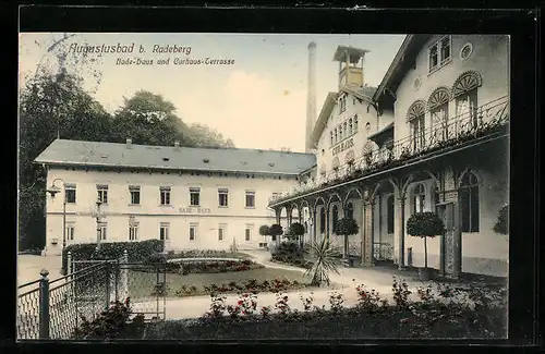 AK Augustusbad b. Radeberg, das Badehaus und die Kurhaus-Terrasse