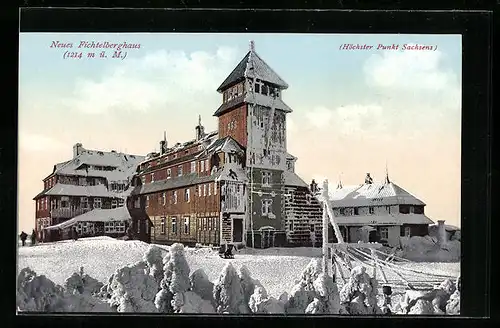 AK Oberwiesenthal im Erzgeb., das Neue Fichtelbergshaus im Schnee