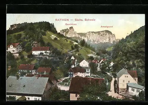 AK Rathen i. Sächs. Schweiz, Blick zum Gransfelsen und Amselgrund