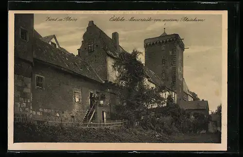 AK Zons am Rhein, Östliche Mauerseite von Aussen, unter dem Rheinturm