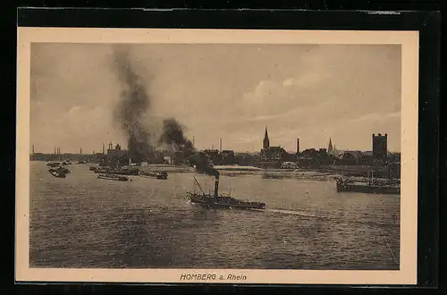 AK Homberg am Rhein, Schiffe vor der Stadt