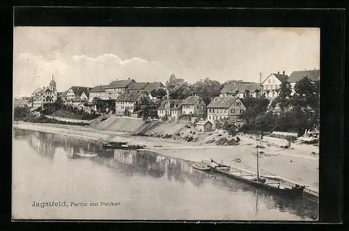 AK Jagstfeld, Blick auf die Häuser am Neckarufer