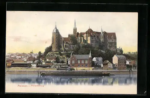 AK Meissen, Blick vom Flussufer auf die Albrechtsburg