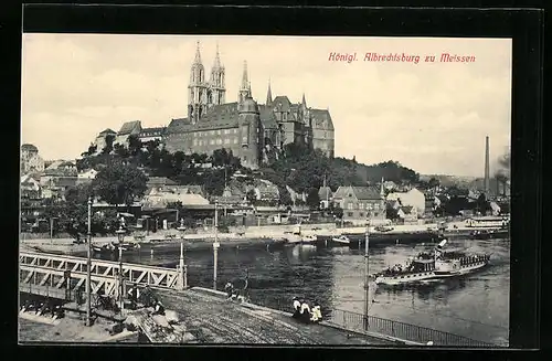 AK Meissen, Blick von der Brücke zur Königl. Albrechtsburg