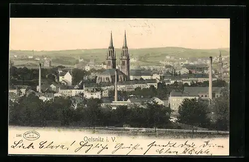 AK Oelsnitz i. Erzgeb., Generalansicht mit der Stadtkirche