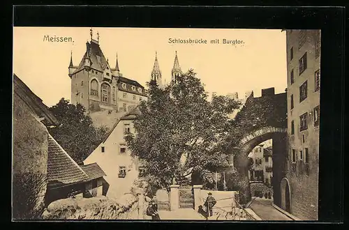 AK Meissen, Schlossbrücke mit dem Burgtor