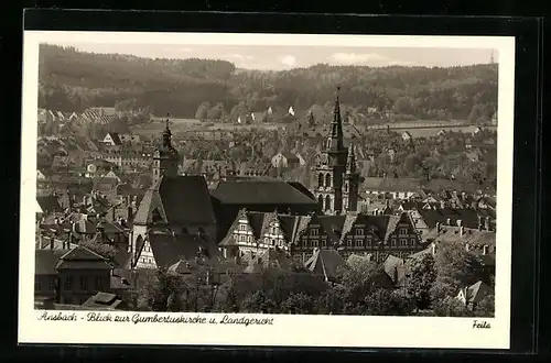 AK Ansbach, Blick zur Gumbertuskirche und das Landgericht